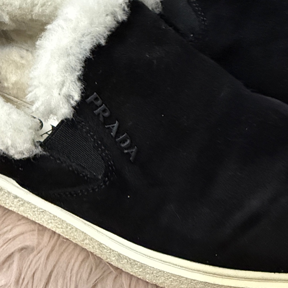 Prada Suede Sherling Black Slip-On Shoes size 37 or 7 to 7.5 - Picture 5 of 11